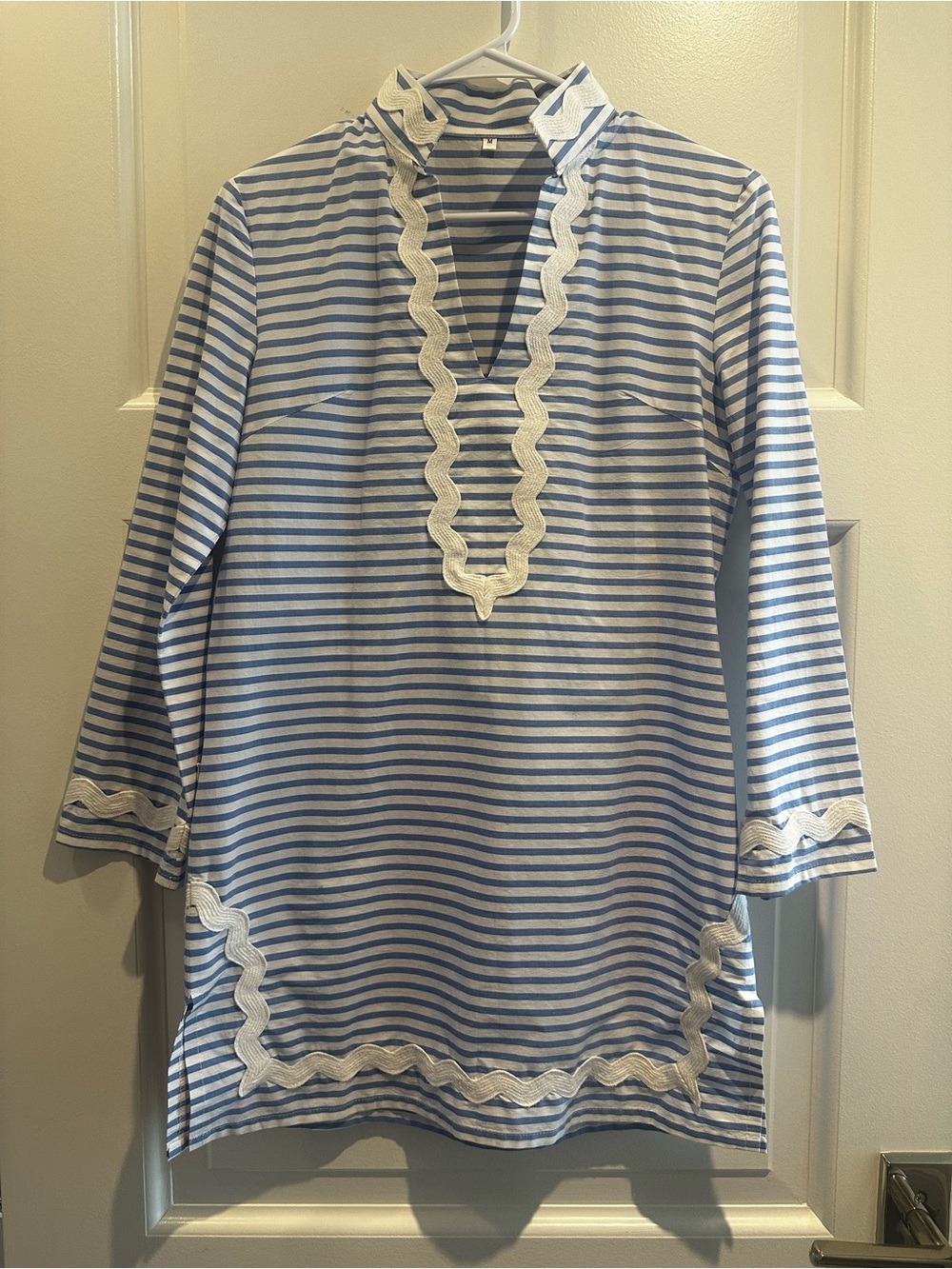 Blue & White Striped Cotton Ric Rac Tunic. Women’s Medium